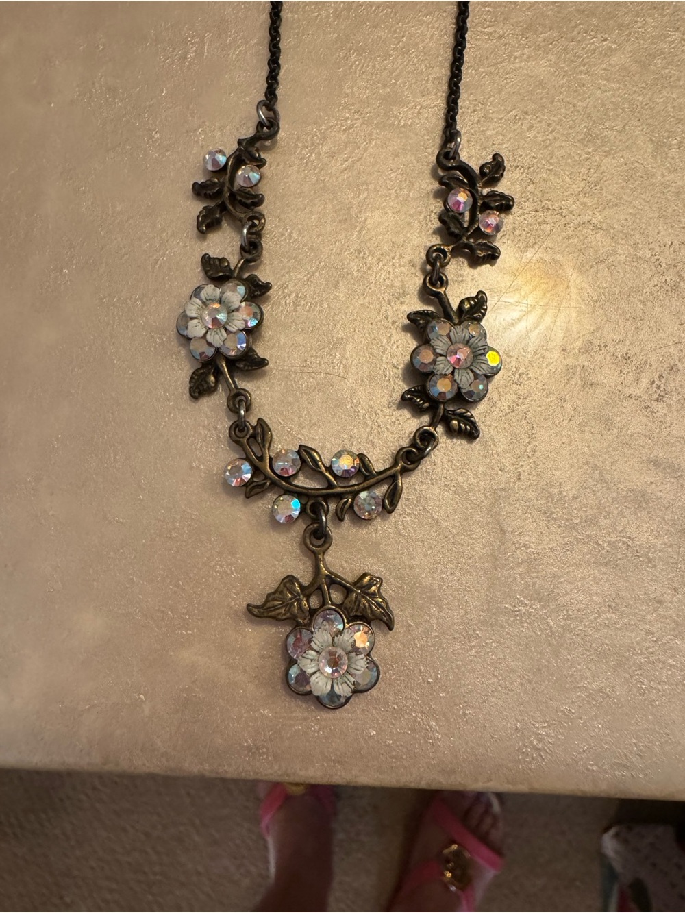 Iridescent Crystal Floral Necklace in White
